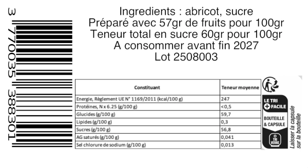 Composition de la confiture artisanale abricot
