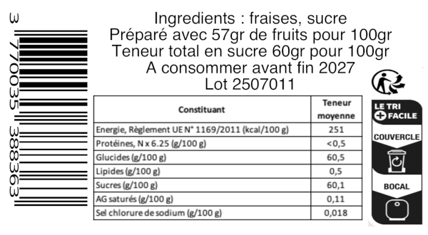 Composition de la confiture artisanale fraise