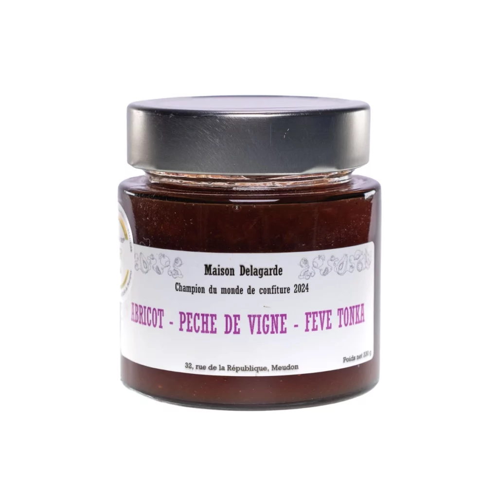Confiture artisanale abricot, peche de vigne, tonka & verveine